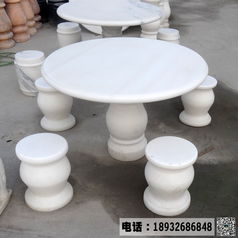 石雕汉白玉石桌批发价格,石雕圆桌圆凳销售报价厂家